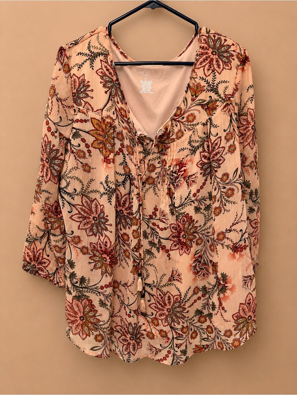 St. John's Bay Peach Floral Tie-Neck Tunic